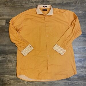 John SPARKS Men's Size 19 (38/39) Orange Polka‎ Dot Long Sleeve Button Down NWOT